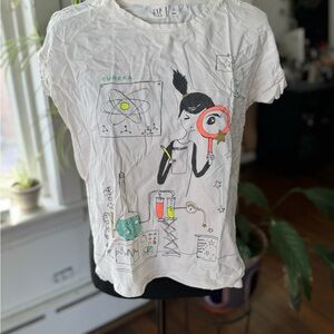 GAP White Short Sleeve Tee with Playful Cartoon Print